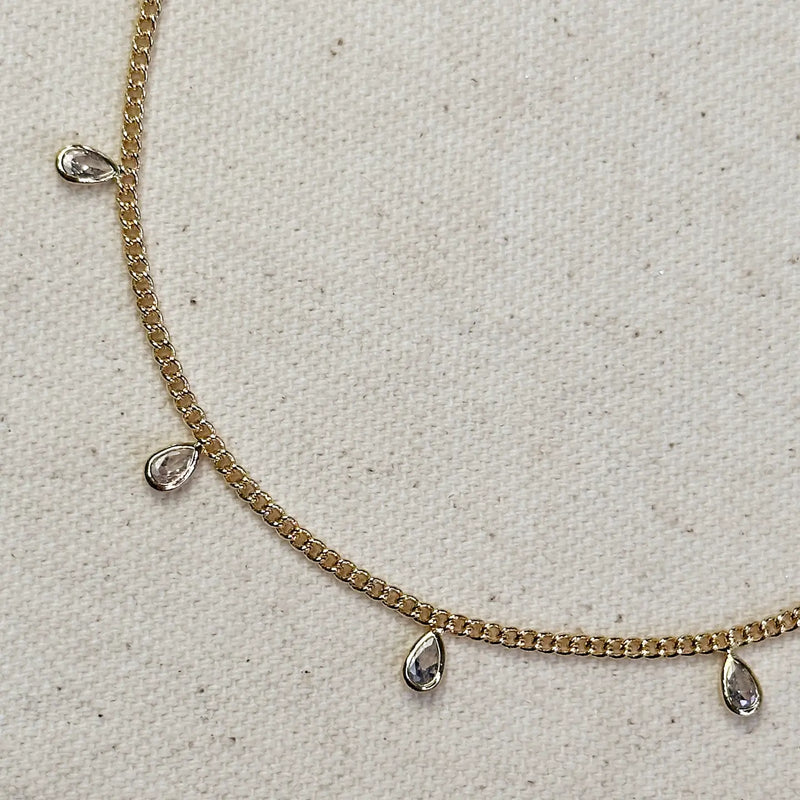 18k Gold Filled 2mm Curb Chain with Bezel Cz Drops Anklet