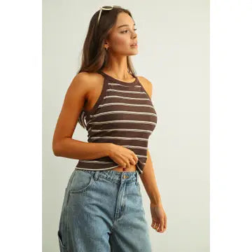 High Neck Stripped Padded Tank