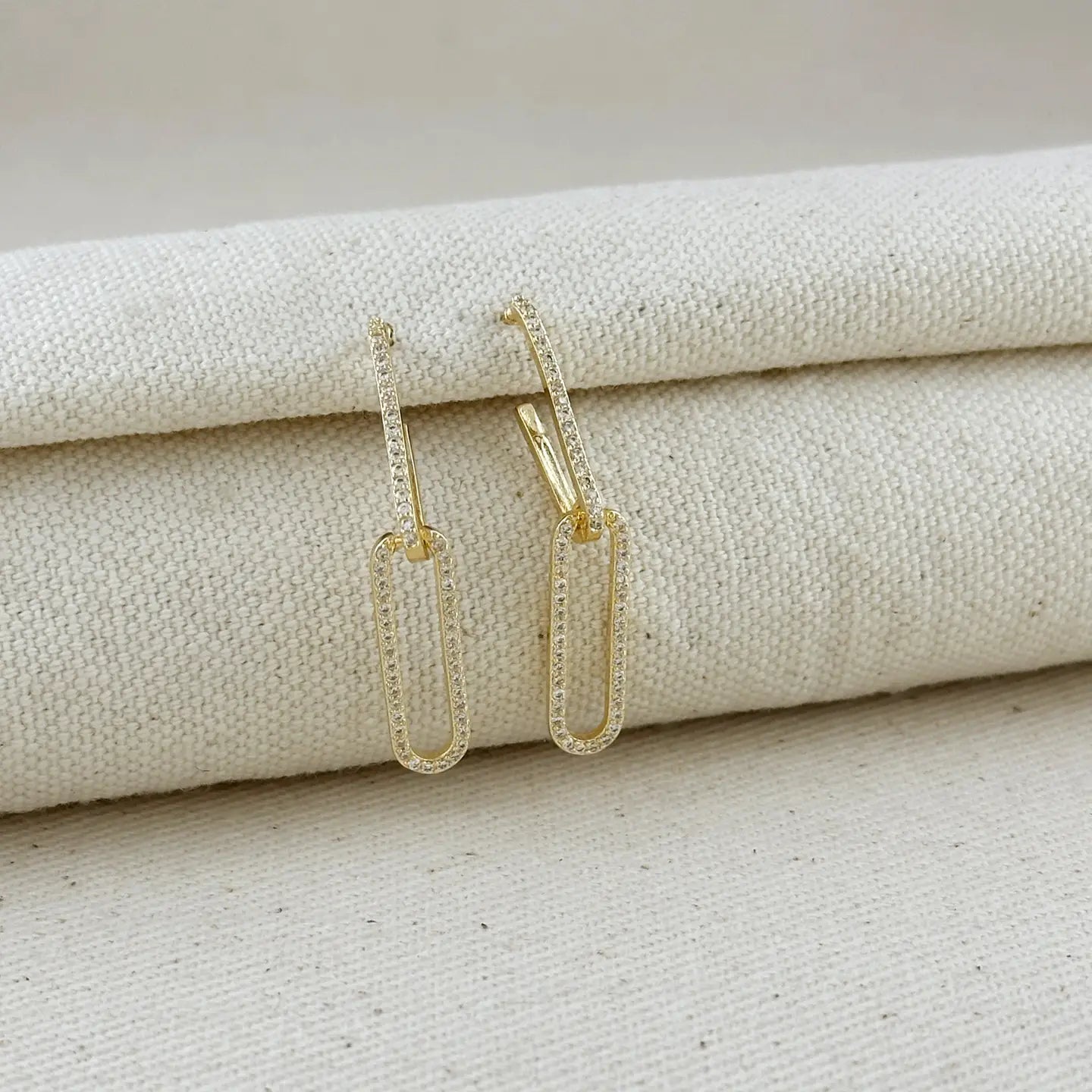 18k Gold Filled Cz Paperclip Drop Earrings