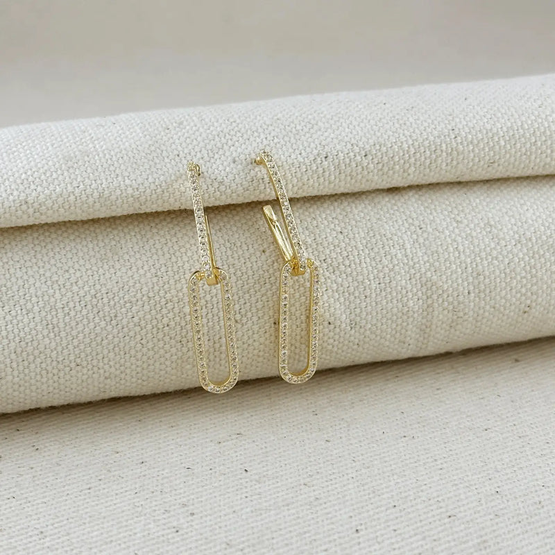 18k Gold Filled Cz Paperclip Drop Earrings