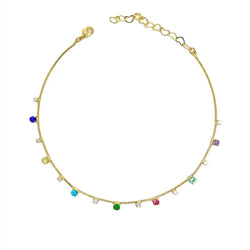 Colorful Micro Cubic Zirconia Anklet 18k Gold Filled