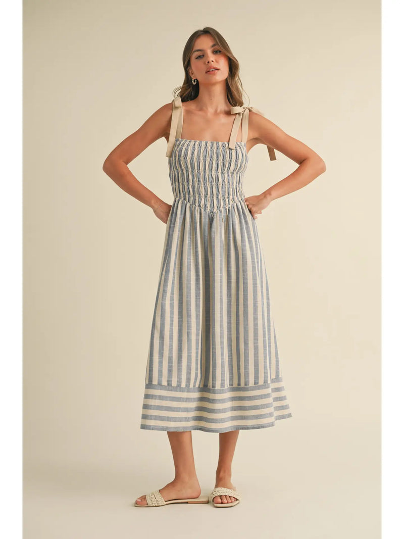 Chevron Smocked Midi Dress