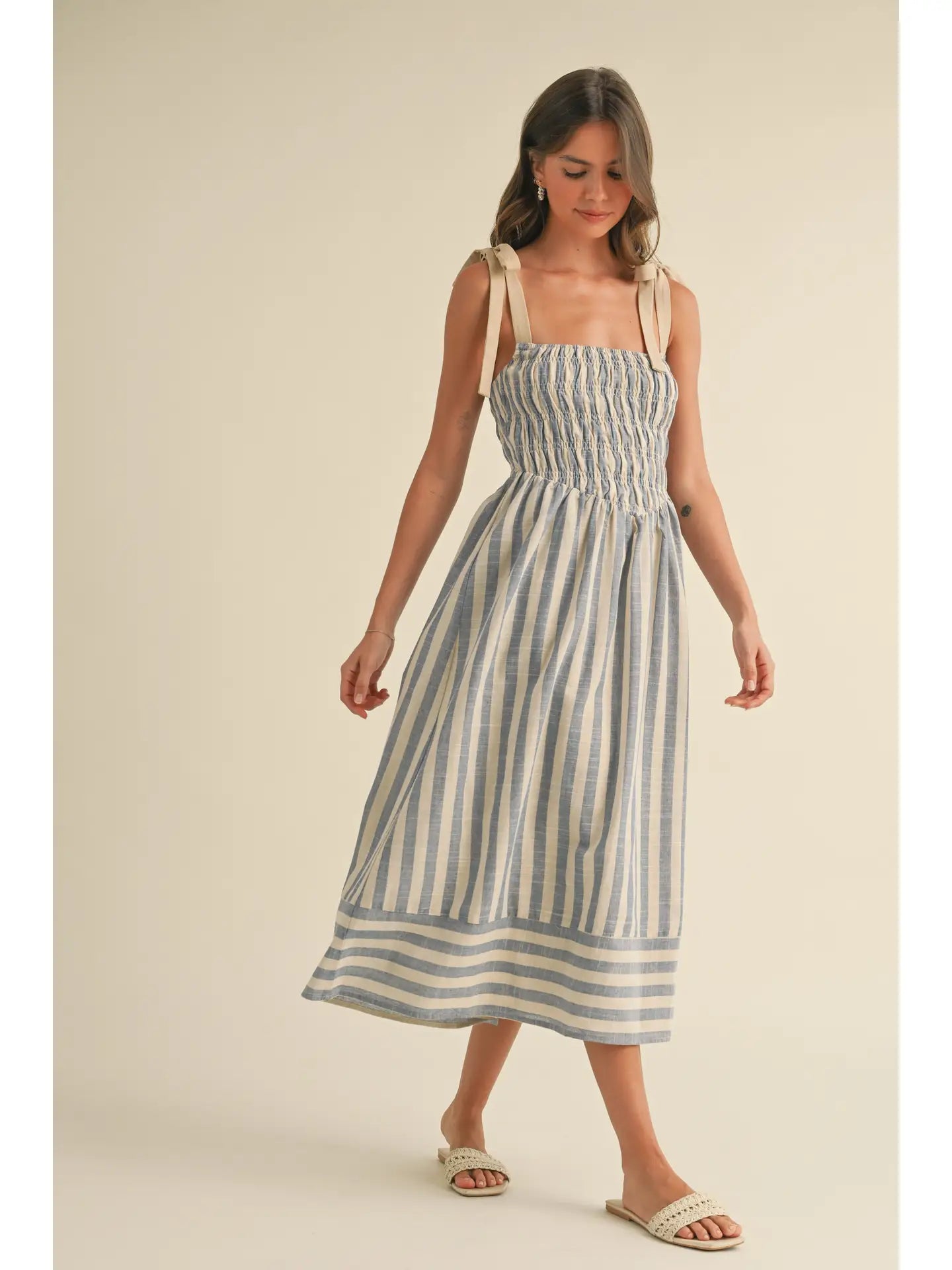 Chevron Smocked Midi Dress