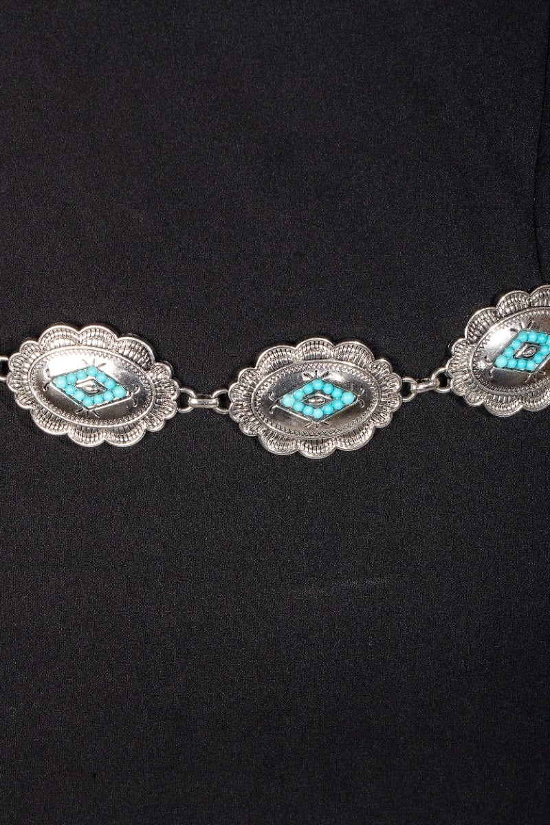 Turquoise Studded Oval Western Concho Chain Belt