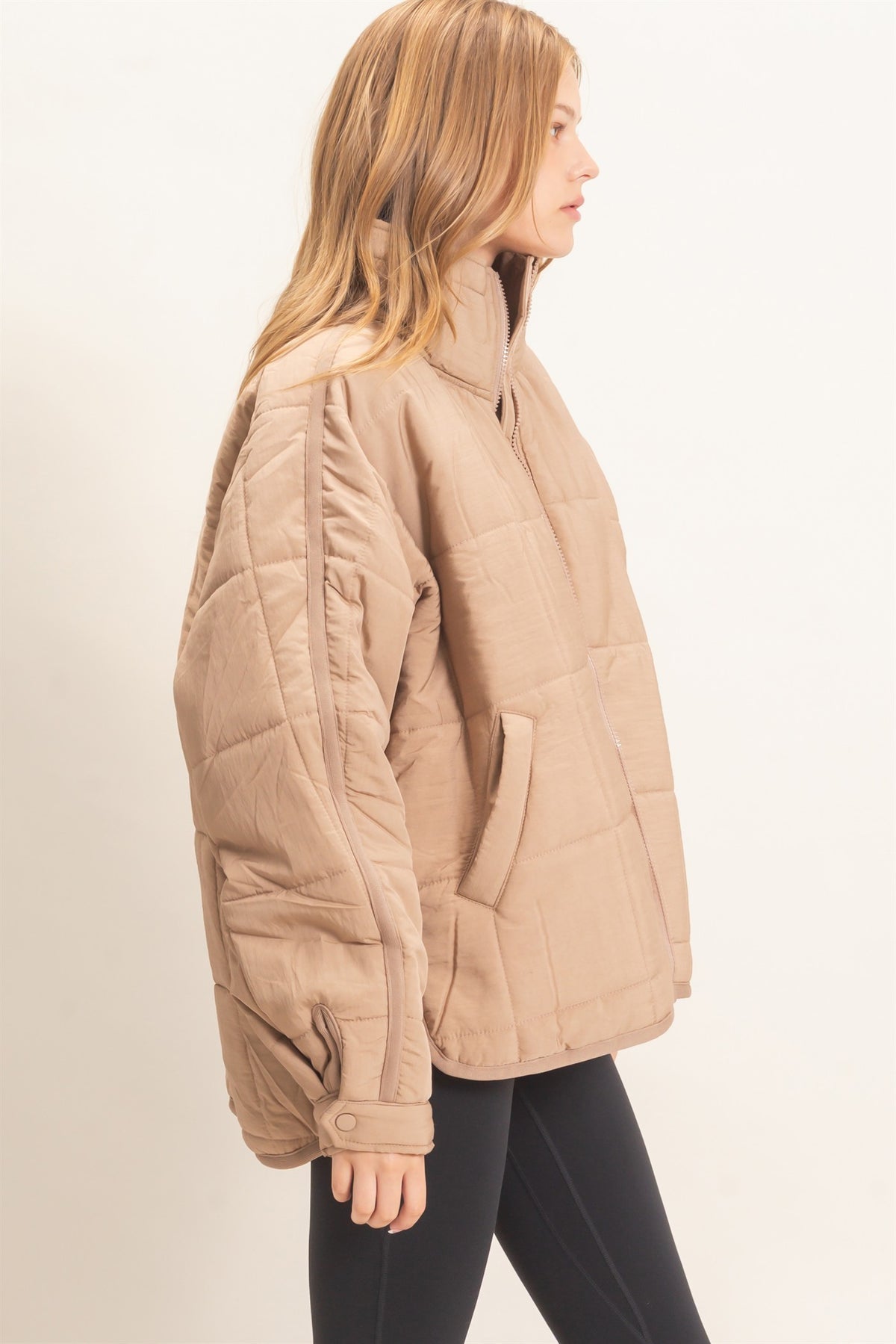 Quilted Mock Neck Zip-up Puffer Jacket
