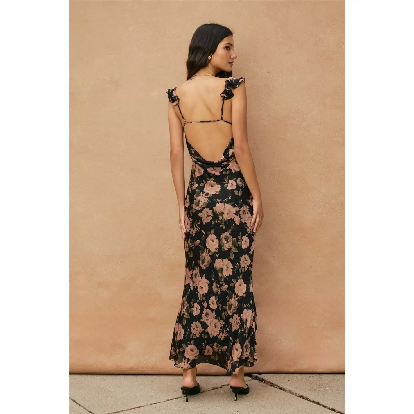 Ashen Rose Flutter Shoulder Maxi Dress