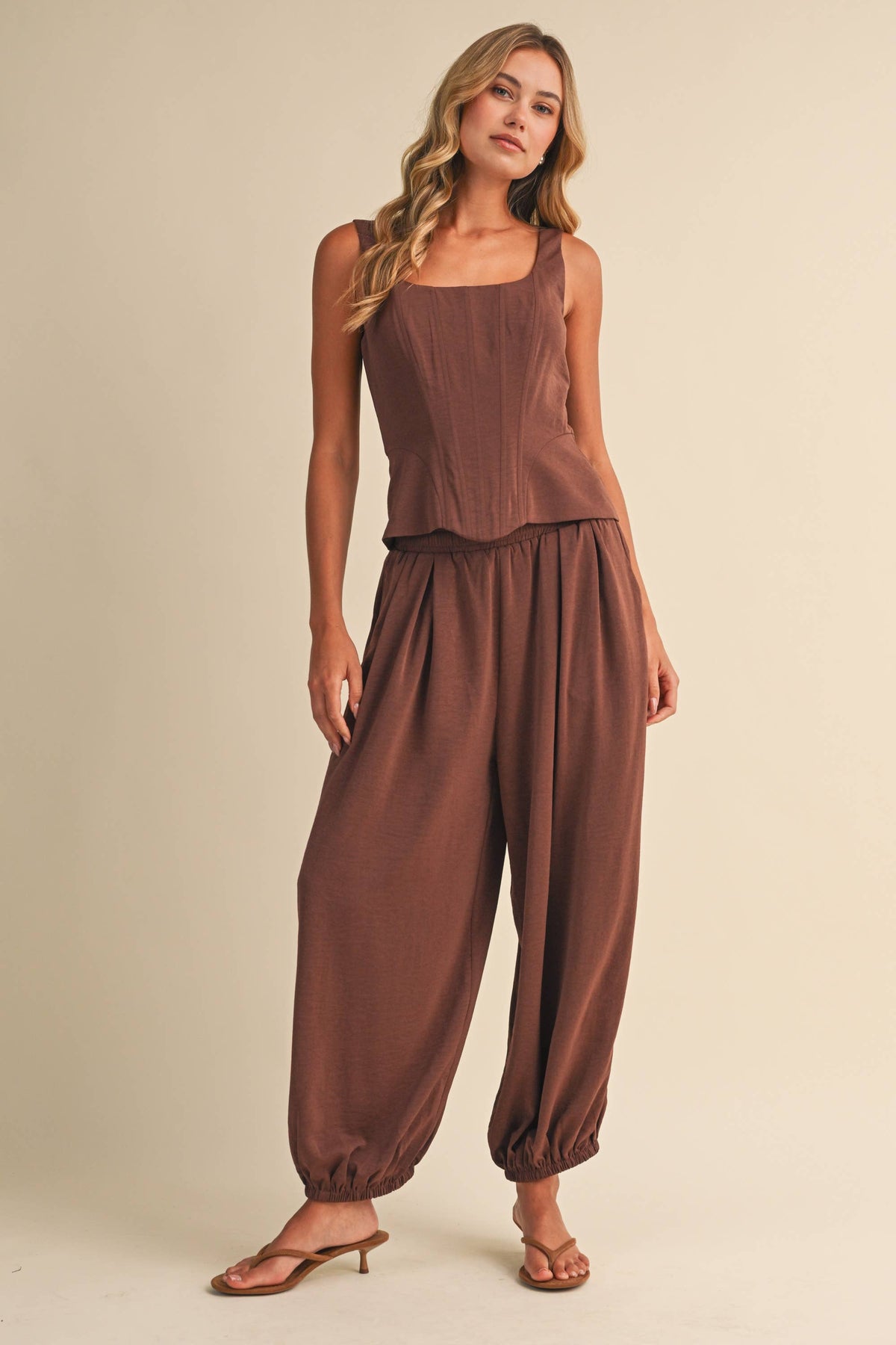 Pumpkin Spice Satin Corset And Balloon Pants