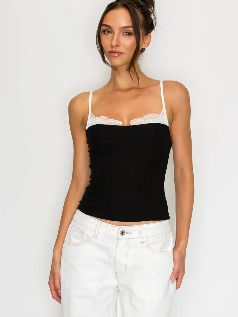 Lace Trim Contrast Cami Top