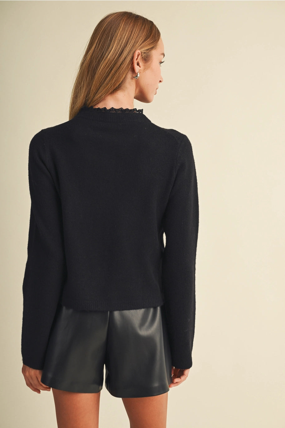 Ruffle-Trim Crew-Neck Knit Blouse