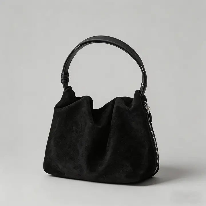 Faux Suede Ruched Shoulder Bag