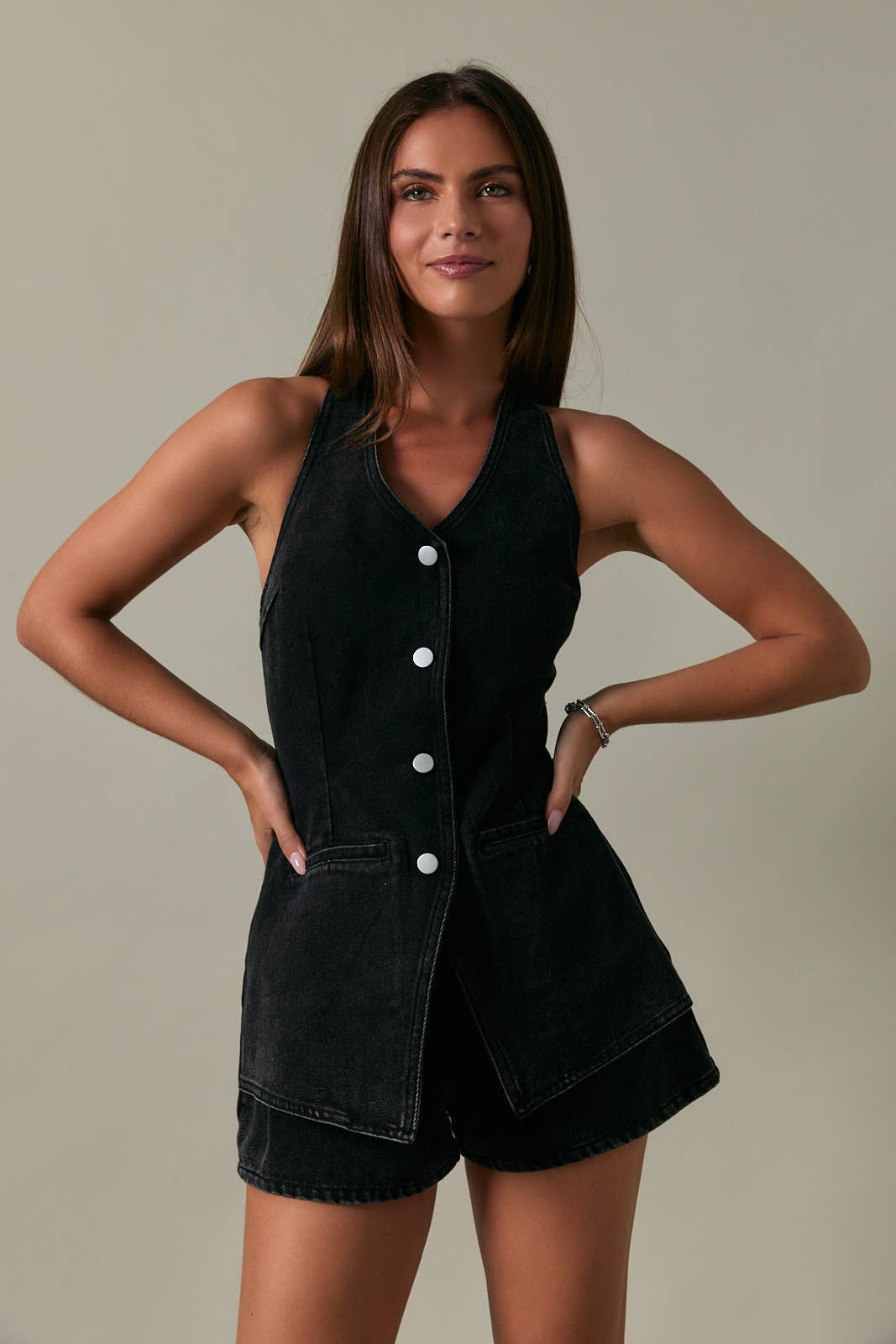 VEST-STYLE ROMPER WITH MICRO SHORTS