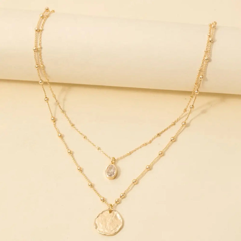 Coin And Oval CZ Necklace
