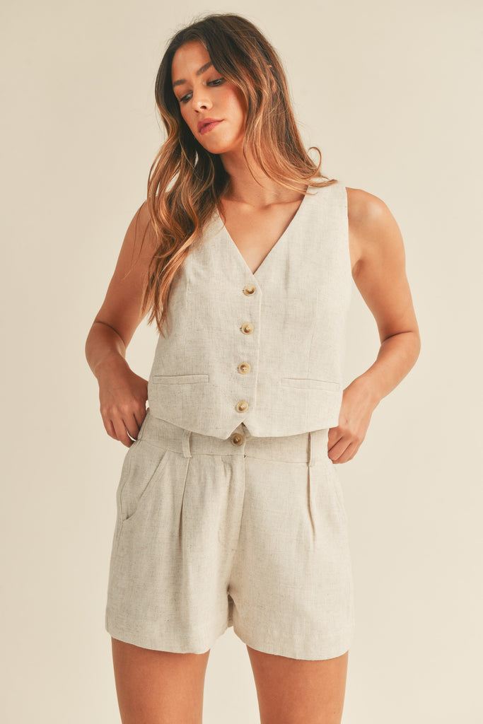 Sophie Linen mix vest short set – Plush Boutique Brentwood