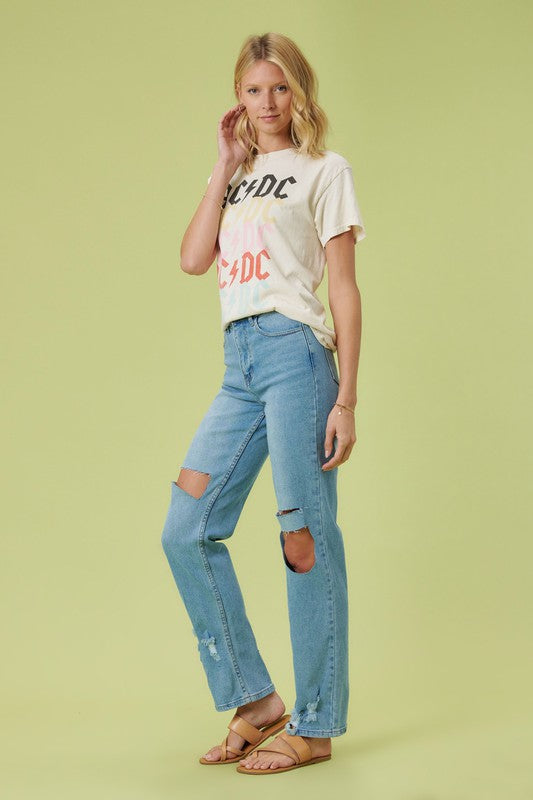 High Rise Distressed Wide Leg Jeans