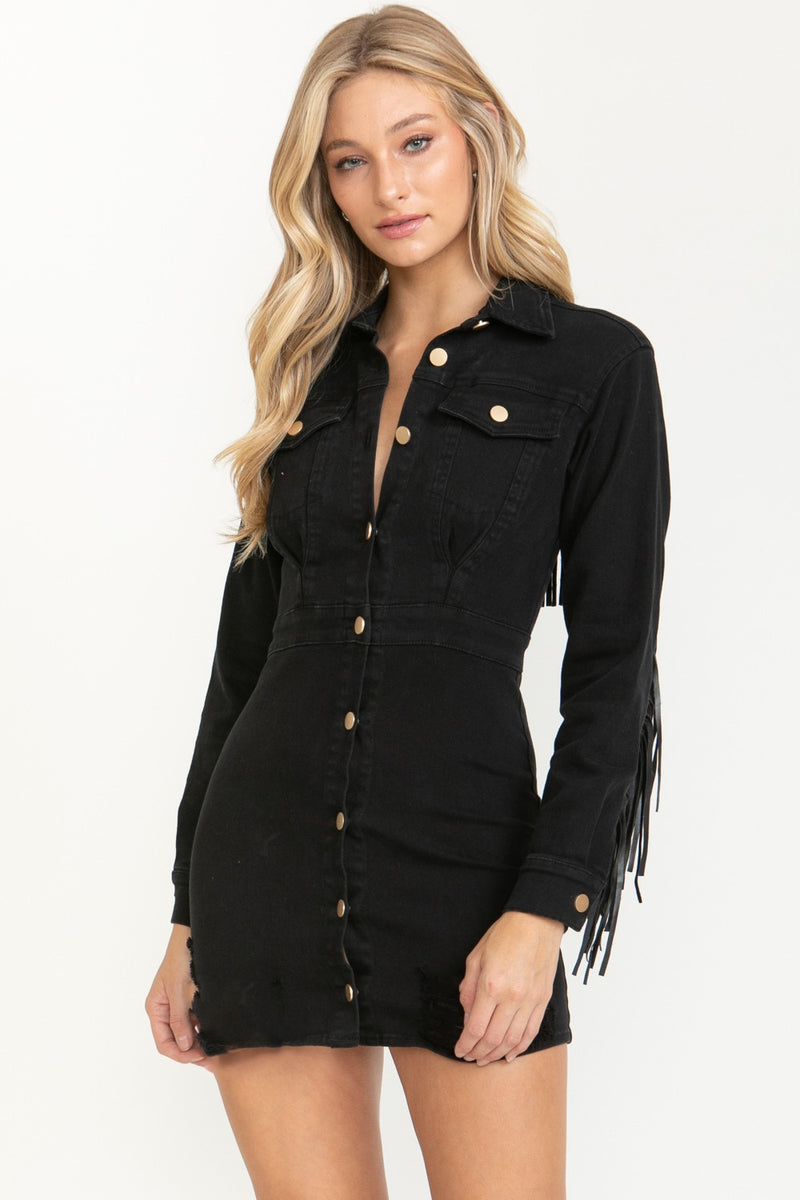 Lasso Fringe Denim Dress