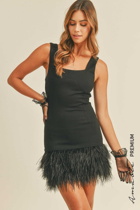 Mable Ostrich Feather Mini Dress S / Black
