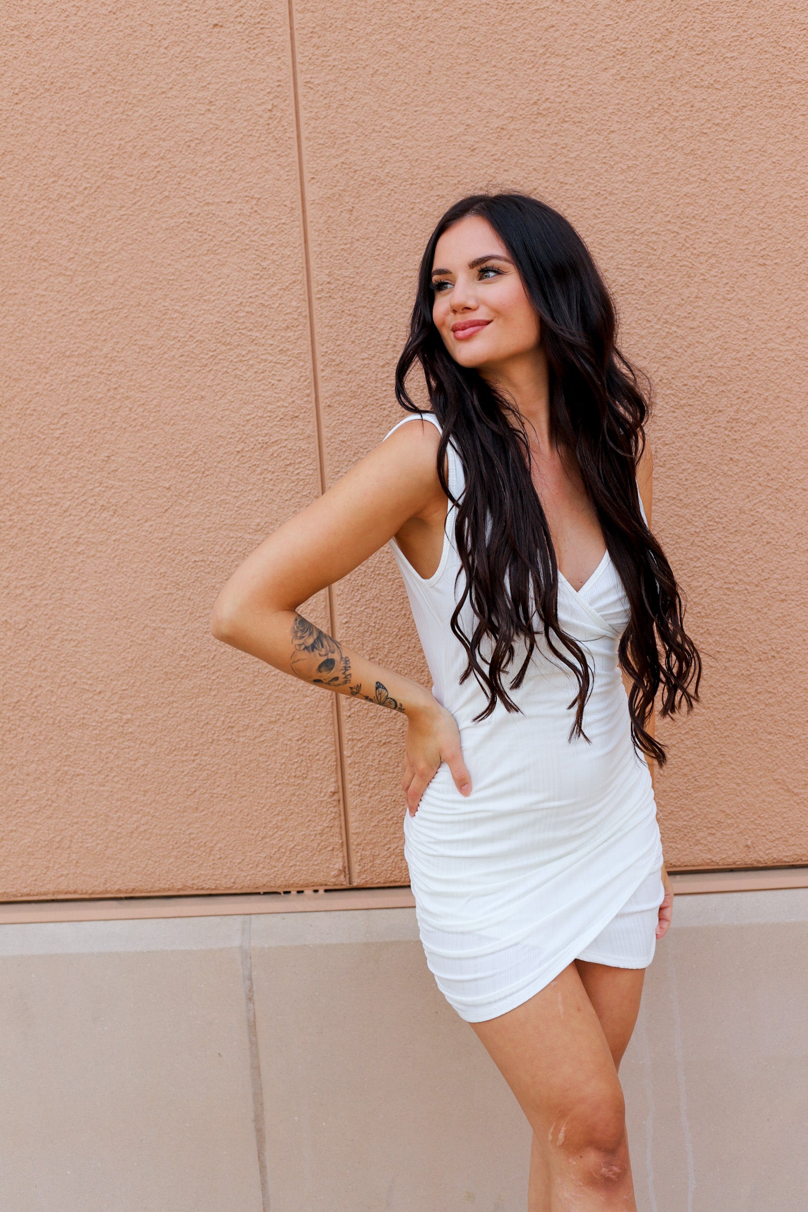 Hey Babe Ribbed Dress - White