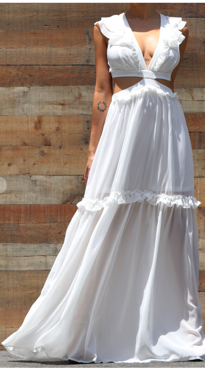 Open back Maxi  Elastic Waist  Adjustable tie back  Runs TTS Available in white + black 