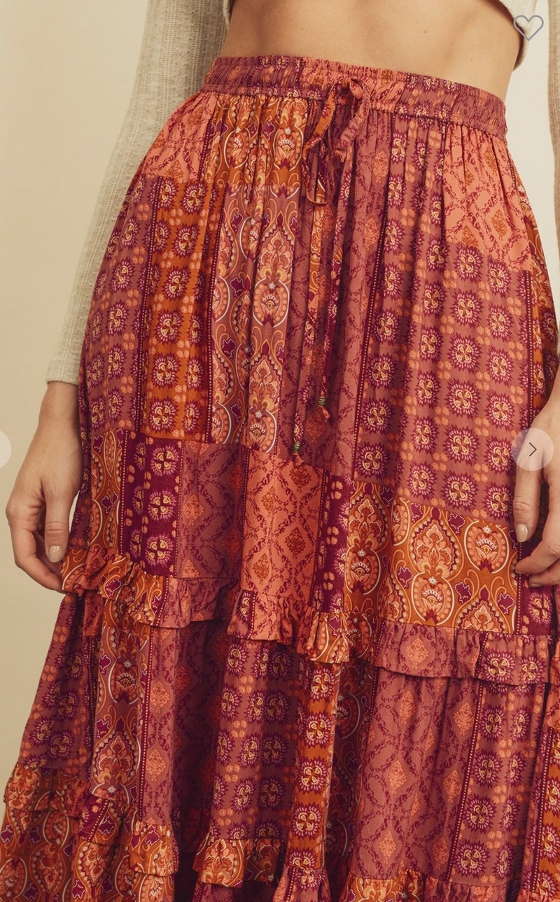 Patchwork Tiered Maxi Skirt