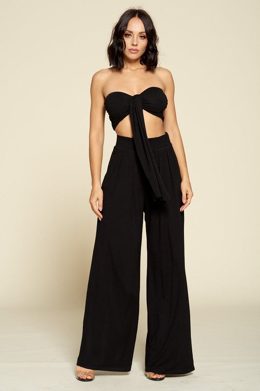 Two-Piece Set  High Rise Wide Leg Pant  Tube Top With Multiple Options for Tie Runs TTS