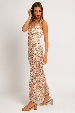 Cassandra Peach Satin Maxi Dress